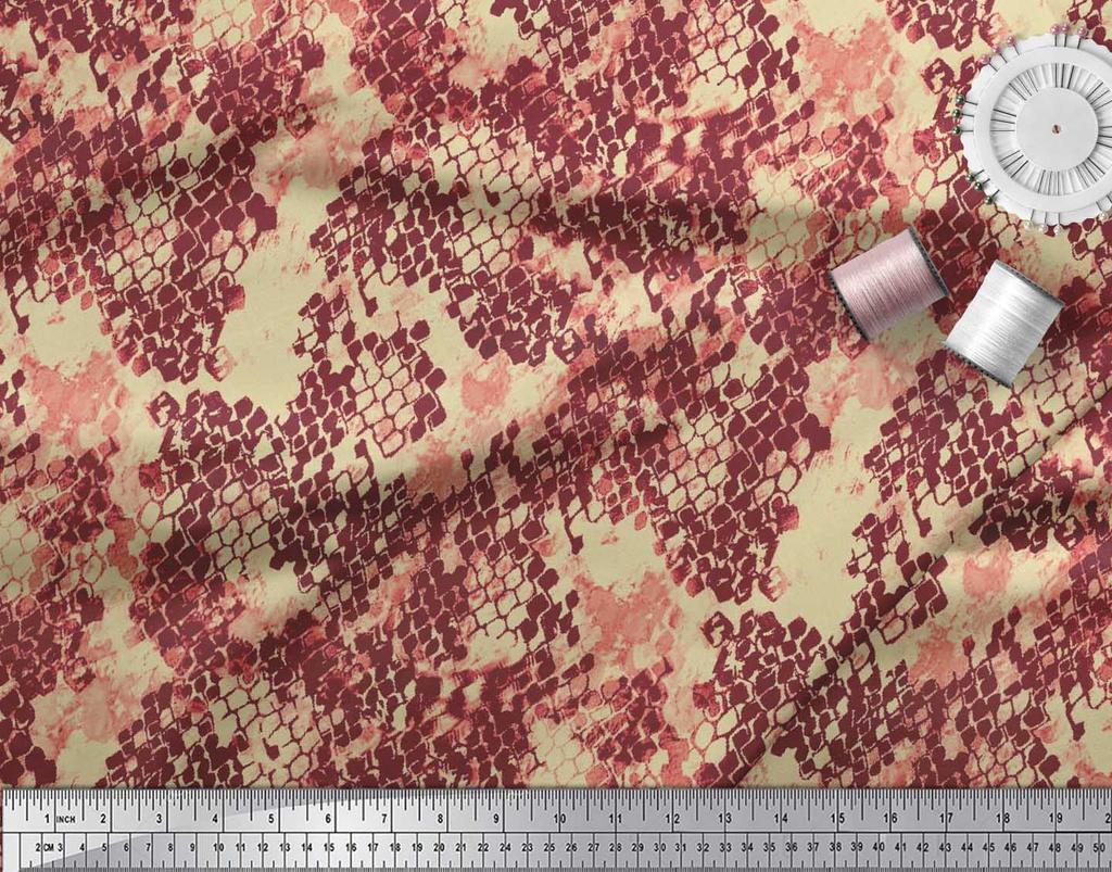 Soimoi White Poly Crepe Fabric Snake Animal Skin Print Fabric by the Metre 42 Inch