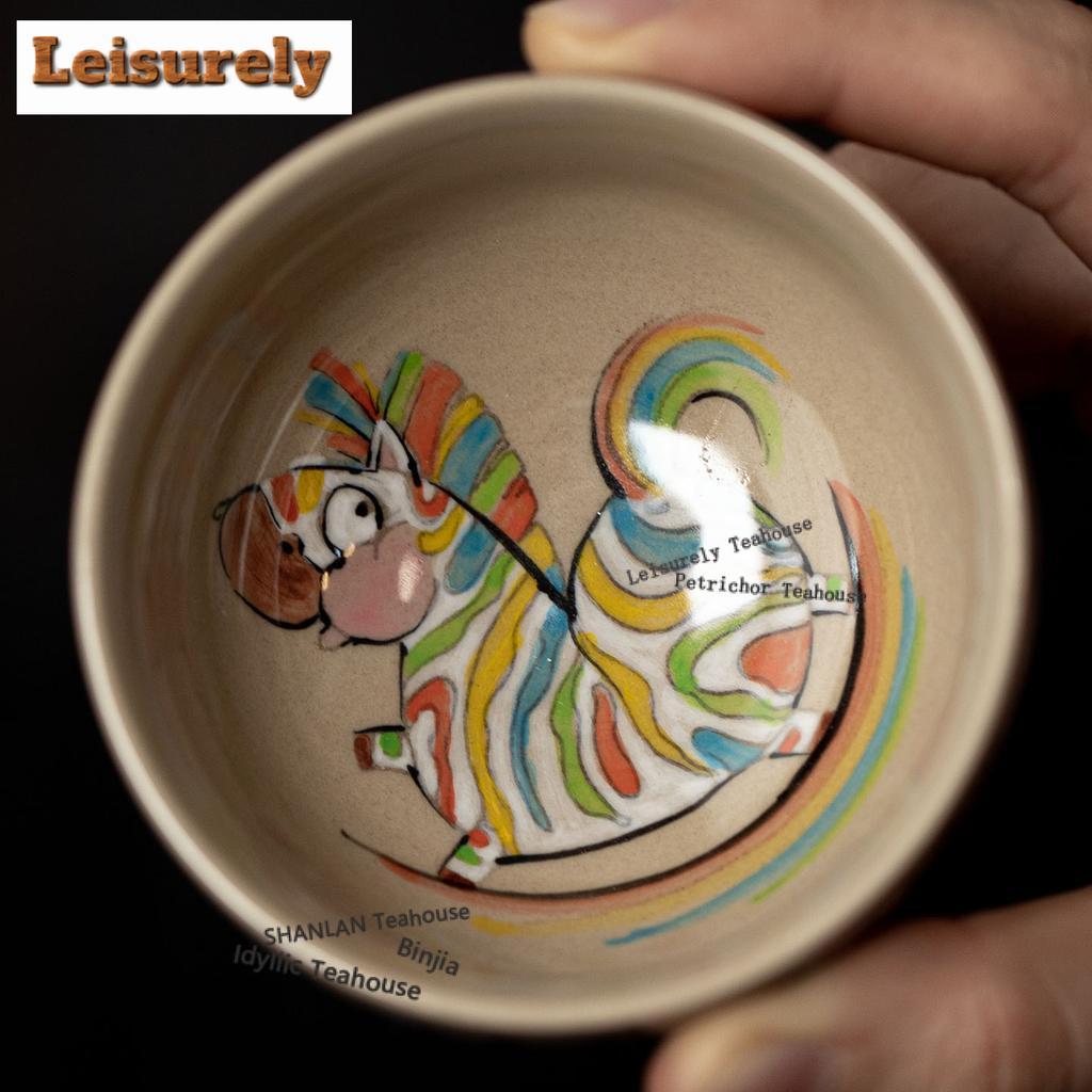 120ml Hand-painted Grass Ash Small Zebra Teacup Elegant Tea Bowl Jug Tea-tasting Smelling Cup Chazhan Master Cups for Tea Craft