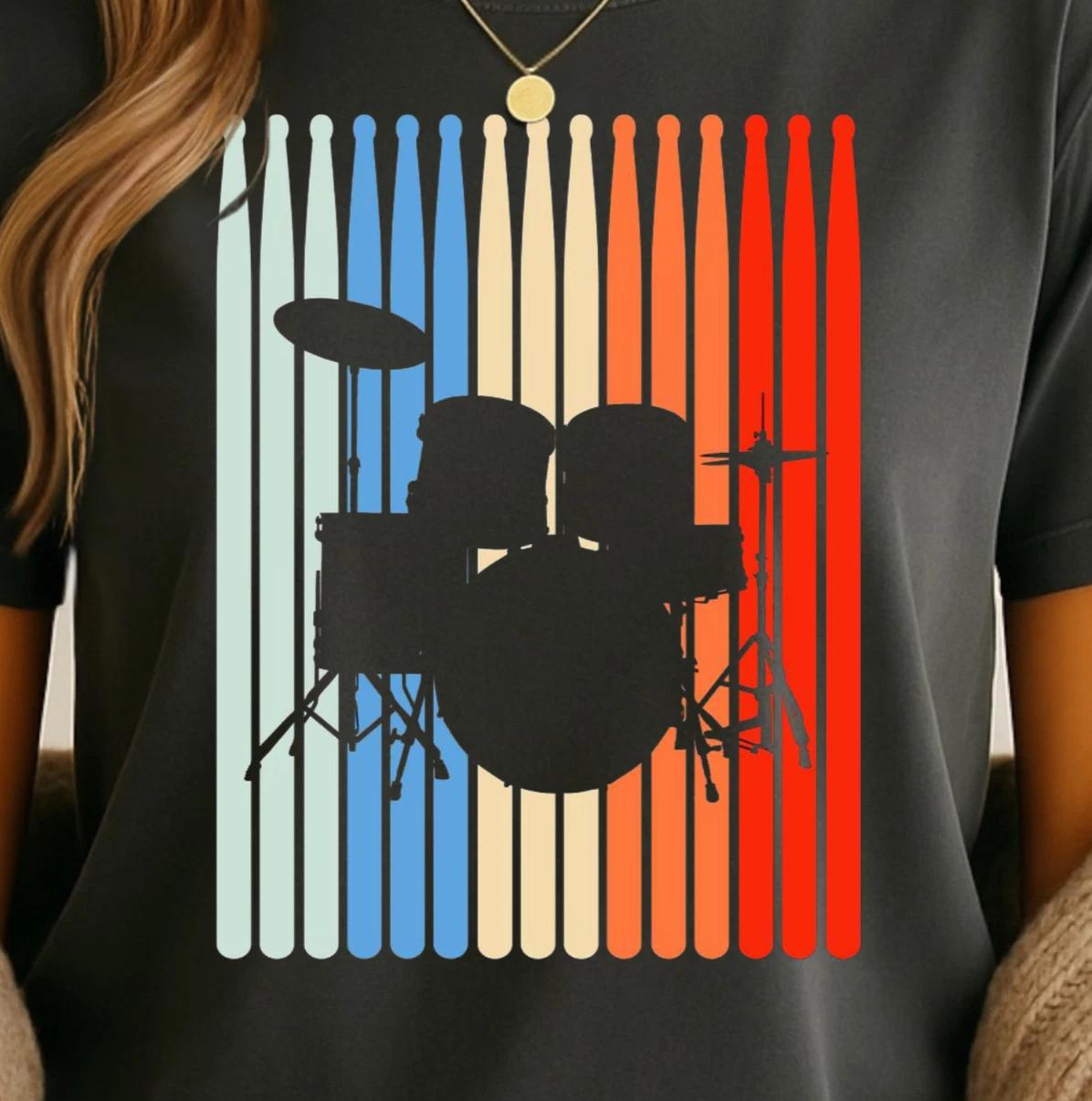 Retro Drum Kit T-Shirt | Music Lovers Tee, Gift for Drummers, Musician s Shirt 2XL