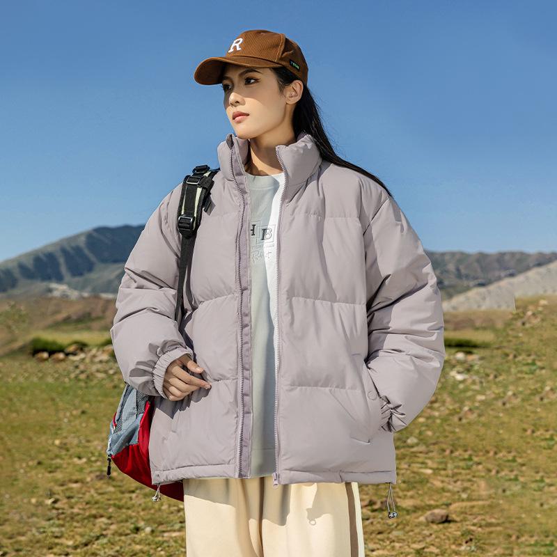 Męska Zimowa Kurtka Puchowa z Kołnierzem Stojącym - Modna, Codzienna, Ciepła, Wiatroszczelna, Jednolita Kolorystycznie, Uniwersalny Płaszcz Outdoorowy dla Par