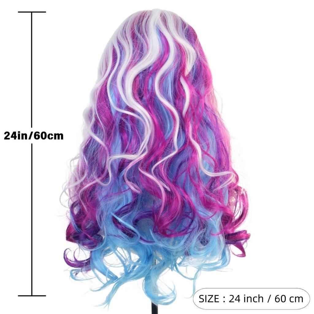Bunte Farbverlauf Lange Lockige Haare Synthetische Perücke Mittelscheitel Anime-Stil für Frauen Party Kostüm Geschenk - Vier Stile Verfügbar