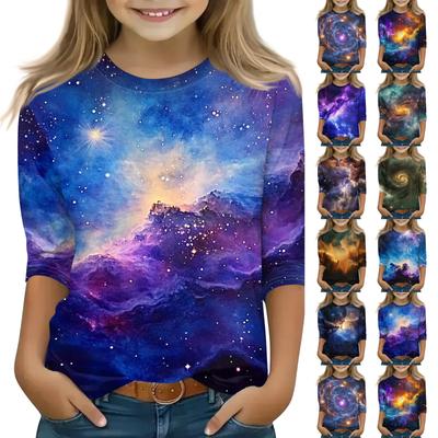 Print Tops For Youth Girls 5-16 Years Round Neck 3/4 Sleeves T-Shirts Trendy Tops Outfit Tees