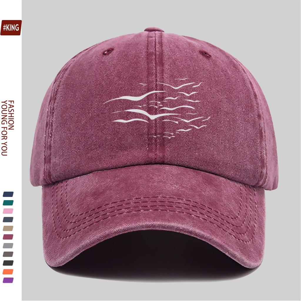 Seagull Flying Graphic Washed Cotton Baseball Cap Unisex Adjustable Outdoor Leisure Hat