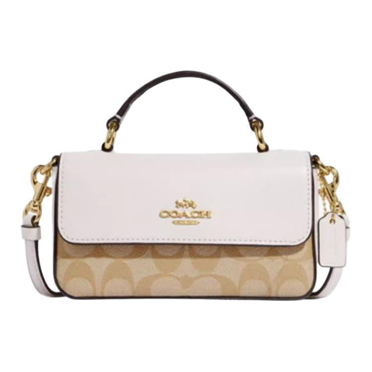 Ny COACH Kuskinn Håndveske Skulderveske Crossbody-veske Liten Størrelse Dame Khaki & Kritt Hvit CC340-IMOTV