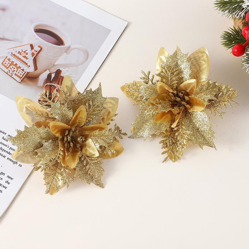Gold Powder Christmas Flower Head for DIY Tree Decorations