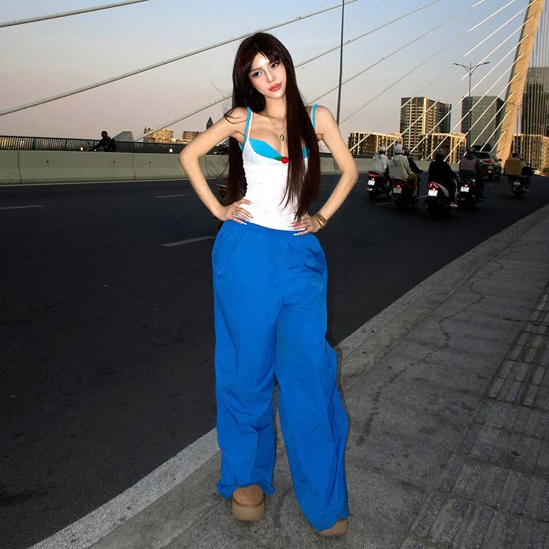 YYFS Women's Fashion Casual Solid Color Print High Waist Trousers Pants & Capris