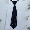 Japanese Gothic Black Neck Tie with Metal Chain Tassel School Student Pre-Tied Adjustable Necktie for Uniforms