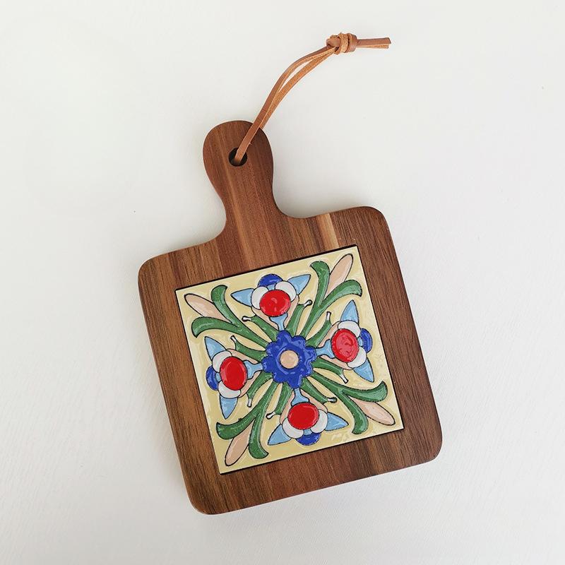 Solid Wood Flower Brick Hand Pot Mat Insulated Cup Mat Retro Dining Mat Decoration for Home Restaurants Kitchen Table Mat Cup