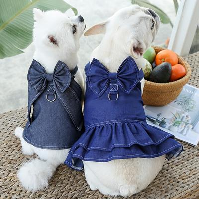 Medium and Large Dog Pet Cat Denim Skirt Supplies Dog Walking Cat Chest Back Traction Dog Clothes Clothing