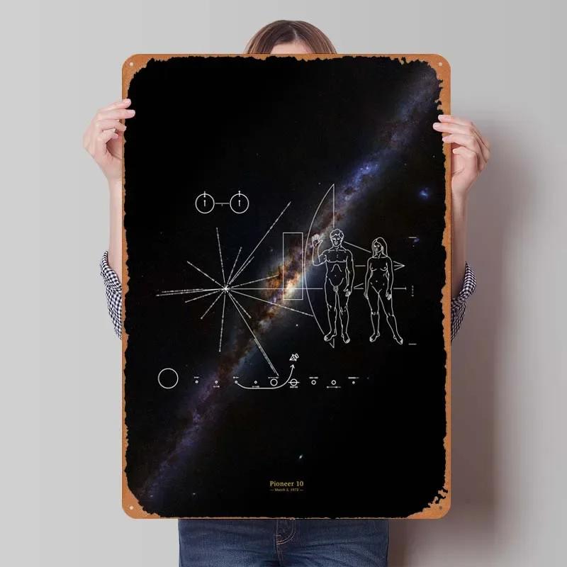 Voyager 1 Zlatá deska Kovové cedule Vesmírné plakáty Dekorace do domácnosti Plechový cedule Tabulka pro výzdobu nástěnného umění Dekorace herního pokoje
