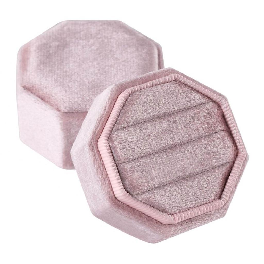 Octagonal Velvet Rings Box for Three Rings Soft Flannel Engagement Display Case Flannel Jewelry Organizer for Rings