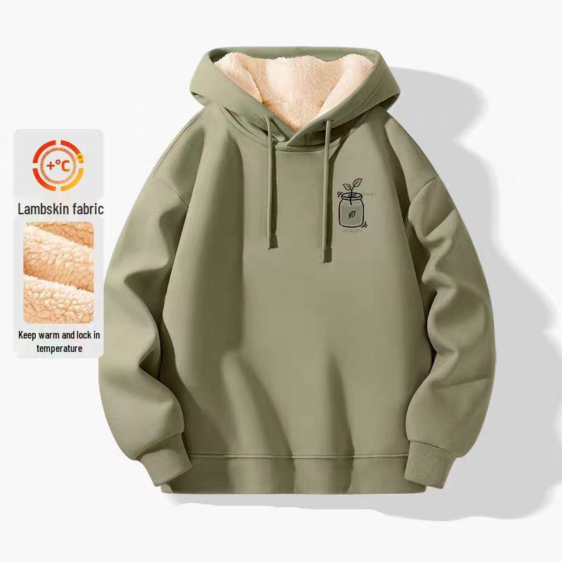 Men's Lambswool Hoodie - Plus Velvet, Thick, Loose Fit, Cold-Resistant, Hooded Jacket for Teens (Autumn/Winter)