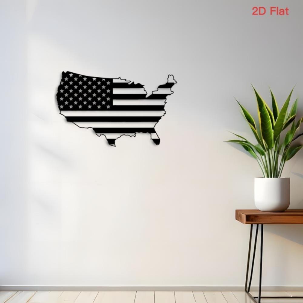 1pc Black Wrought Iron USA Shape Wall Art, Laser-Cut Patriotic Metal Decor with American Flag Pattern for Bedroom Living Room