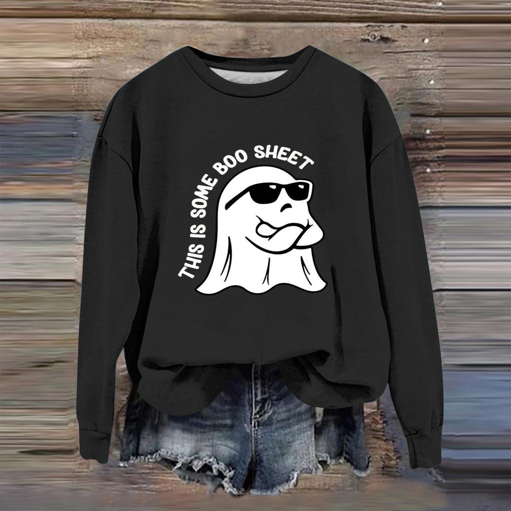 Women's Fashion Casual Long Sleeve Halloween Printed  Neck Sweatshirt