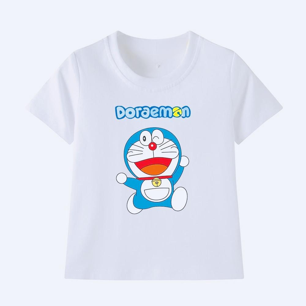 Vibrant Children's Short Sleeved Doraemon Printed Children's T-shirt, Cool and Breathable, Sweat Free for Both Boys and Girls