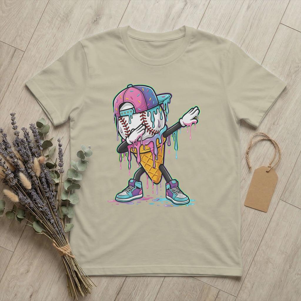Unisexs Baseball Sport Ice Cream Drip T Shirts Funny Meme Cotton Clothing Cool Short Sleeve Crewneck Tee Shirt Summer TShirt