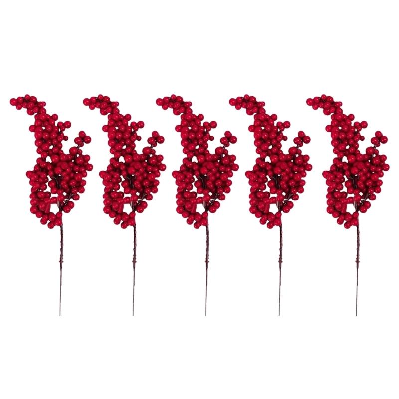 50Pcs Realistic PVC Berries Branches Bendable Iron Stems For Christmas Tree Wreath Table Display Wedding Centerpieces