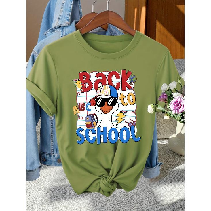 Back-to-School Season Fashionable and elegant style BACK TO SCHOOL Patterned Print Round Neck Short Sleeve T Women's shirts for spring