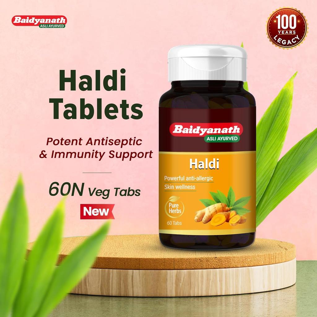 Baidyanath Haldi Tablets 60 Tablets Turmeric Extract Ayurvedic Haridra Herbal Supplement Daily Wellness Skin Care