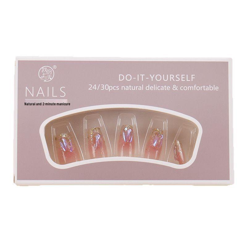 Xiaohongshu Medium-Long Aurora Diamond Blush Nail Patches with Jelly Glue