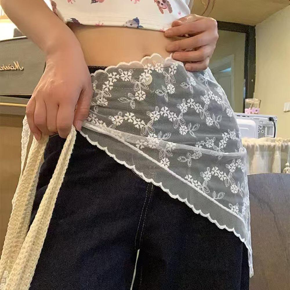 Trendy Lace Half Skirt Flower Embroidery Korean Spring Headscarf Lace Trim Apron Skirt Accessories
