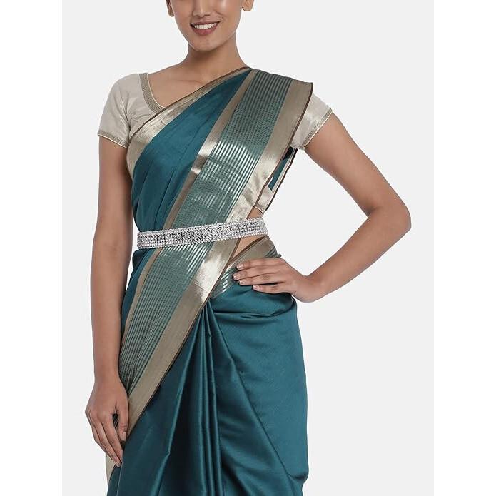 RSINC Biżuteria Platerowana 18K Złotem Kundan Srebrno-Biały Pasek na Biodra Kamarband | Brzuch B09JCF28VP