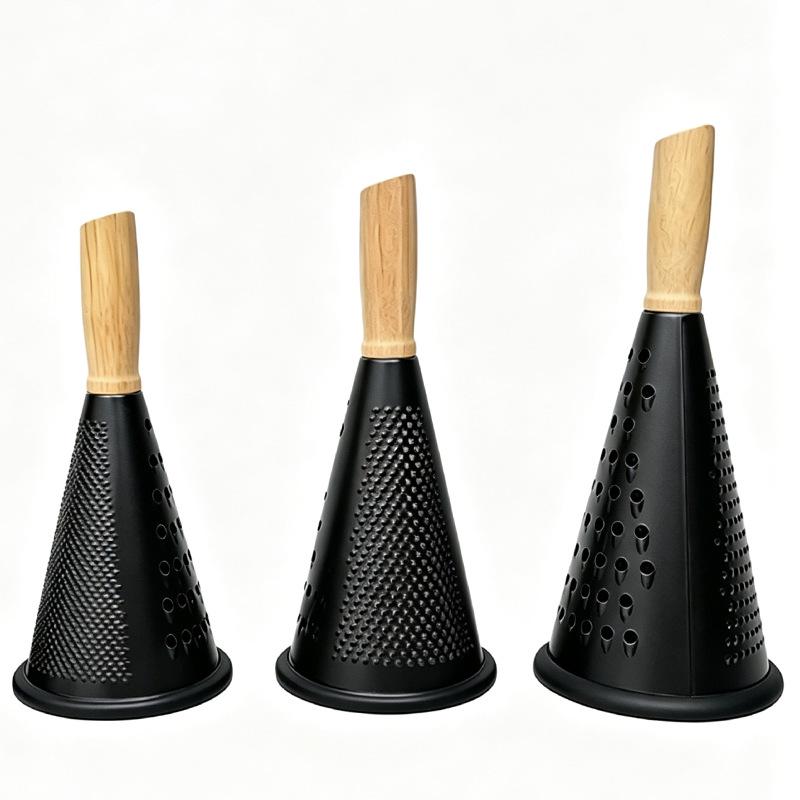 Black Stainless Steel Cone Grater for Fruits, Vegetables, Ginger, and Cheese