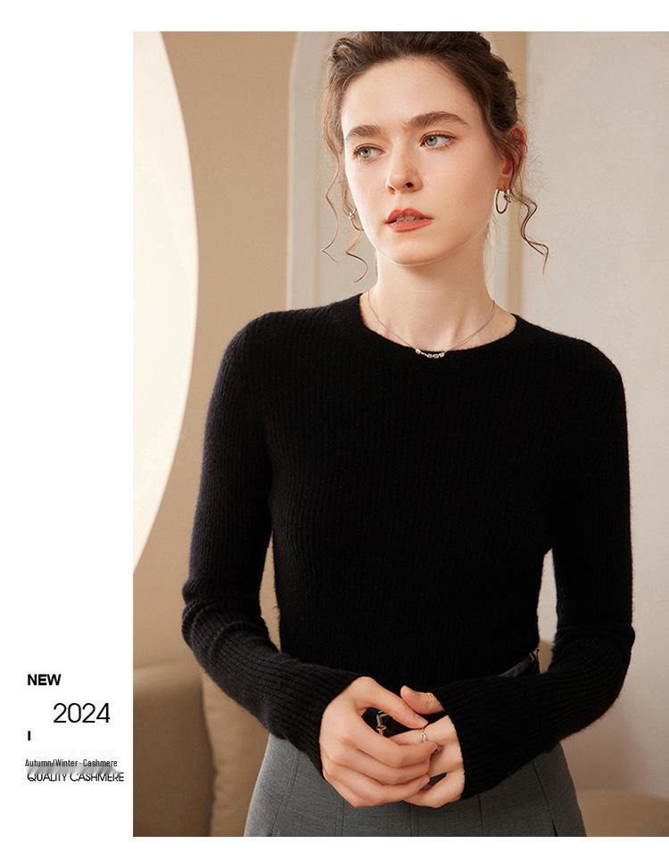 Women's Slim Fit Cashmere Sweater: Autumn/Winter Fashion Round Neck Knitted Pullover