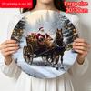 Warm Winter Christmas Wooden Sign with Santa Claus & Carriage Pattern - Navidad Round Sign for Front Door Wall Hanging Decor - Ideal Christmas Gift