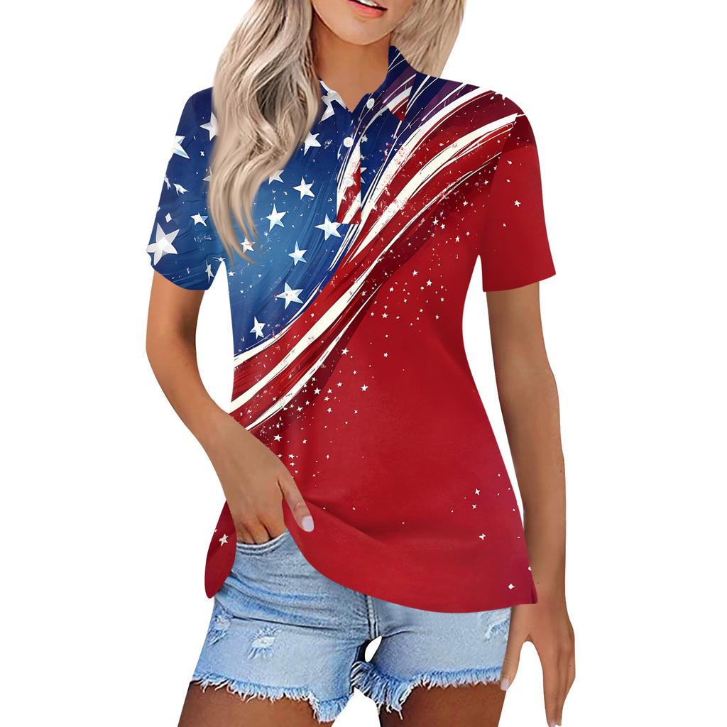 Women's Fashion Casual Lapel Short Sleeve Printed Shirt Women's Button Up Tops