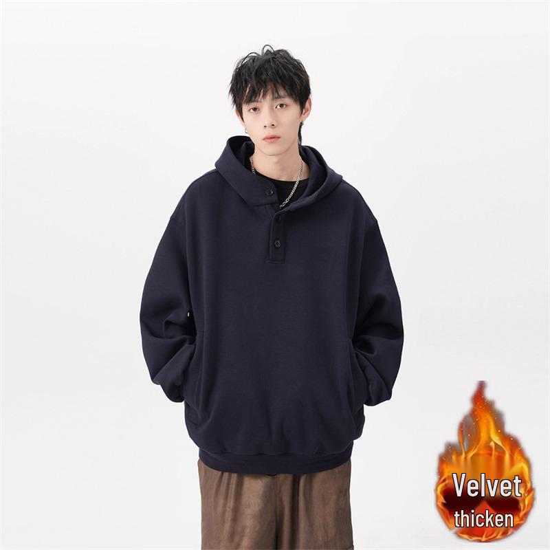 

Men s Plus Size Fleece-Lined Button Hoodie - Oversized, Thickened Long Sleeve for Autumn/Winter 4XL