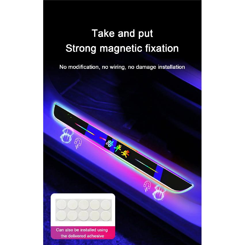4pcs Customized Car Glows Welcome Door Sill Strip Light Threshold Lamp Welcome Scuff Plate Pedal Light Ambient Light Illuminated