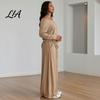 Solid Color Matching Sets Women Sweatshirt Pants 2-Piece Set, Off Shoulder Long Sleeve Top & Lounge Set Wide Leg Trousers, for Spring Autumn Two