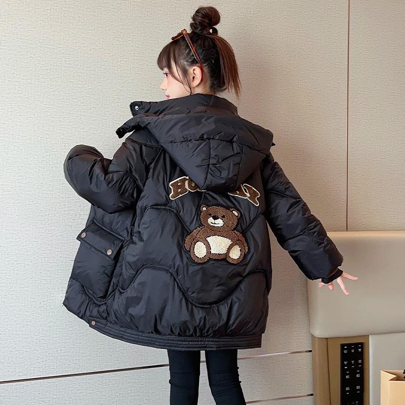 

Зимняя утепленная короткая куртка для девочек на молнии, повседневная теплая верхняя одежда 120 чёрный