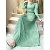 Women Slim Pleated Maxi Dress with Belt Female Streetwear Vintage Dress Tie Front Dress  Robe