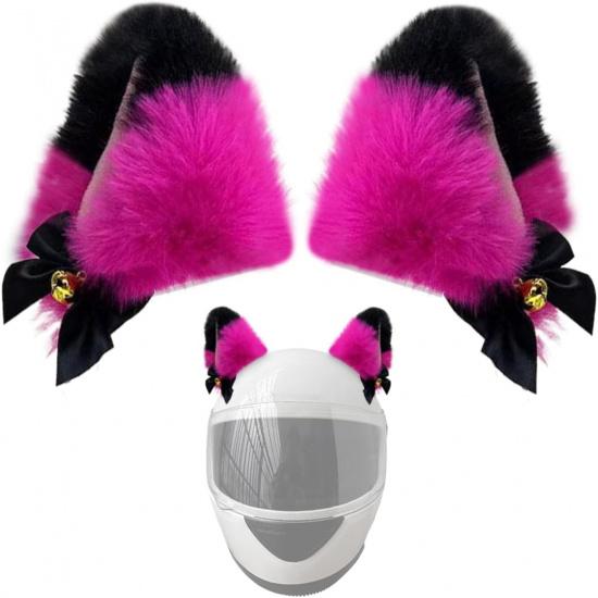 2 Pieces Cat Ears Helmet Decoration with Gold Bell Plush Ears Horns Ski Motorcycle Helmet Accessories