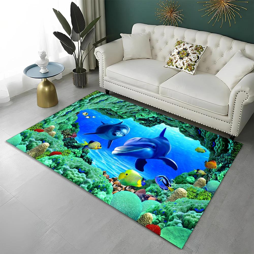 3D Meeresboden Illusion Unterwasserwelt Teppich Teppich für Zuhause Wohnzimmer Schlafzimmer Sofa Fußmatte Dekor, Kinderteppich Rutschfeste Bodenmatte