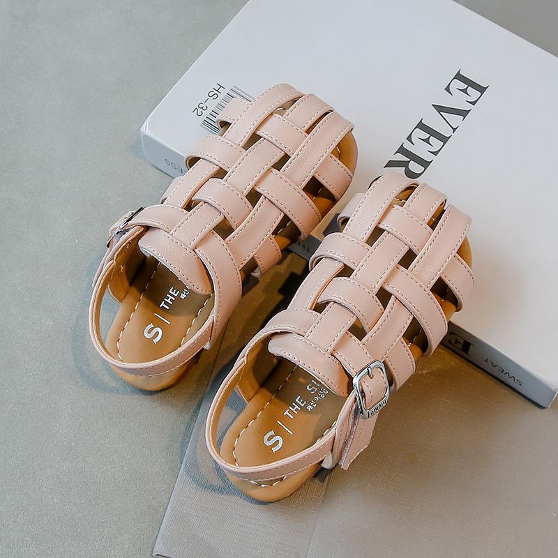 Girls Sandals Soild Color Versatile Kids Princess Shoes Weave Trend 2025 Summer New Children Beach Shoes Hollowed-out Breathable