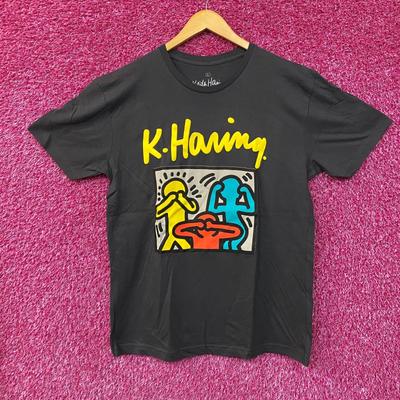 Keith Haring Non Vedere, Non Sentire, Non Parlare Male Maglietta in Cotone 100% Uomo Top