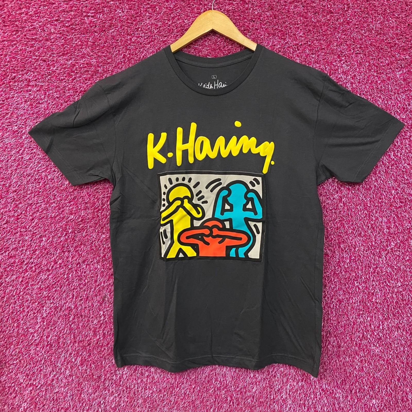 Keith Harring See No Evil, Hear No Evil, Speak No Evil Art 100% Cotton T-shirt Mens Tees Top L