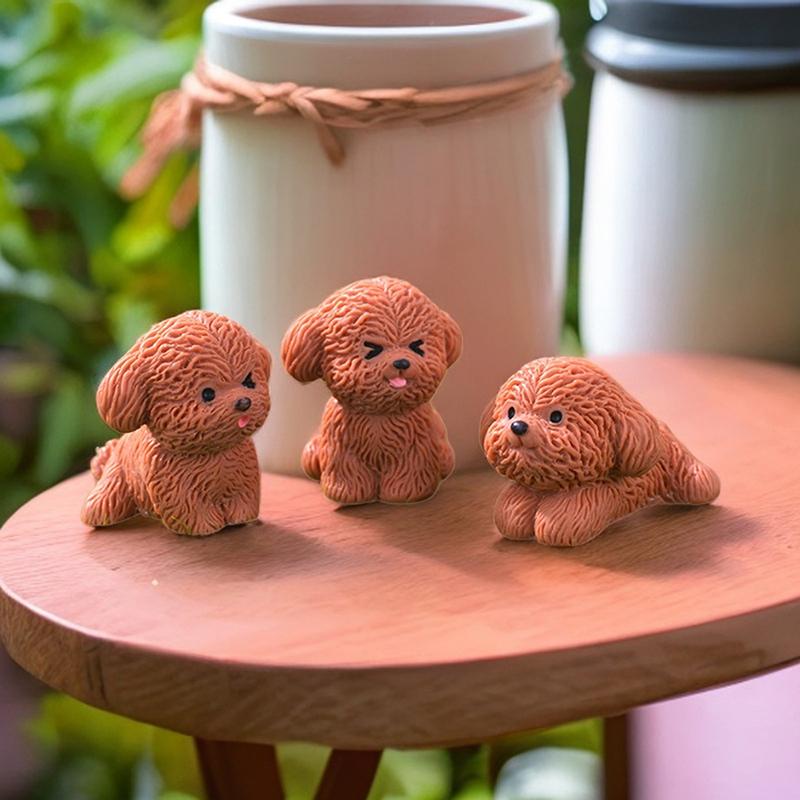 Figurka Miniaturní Roztomilé hnědé plyšové štěně pejska Micro Krajina Ornamenty Pro bytové dekorace Kawaii Animal Dekorace na plochu