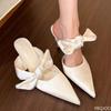 Ladies Elegant Silk Shoes Sexy Pointed Half Slippers Fashion Bow High Heels Comfortable Casual Women's Slippers Mujer Zapatos