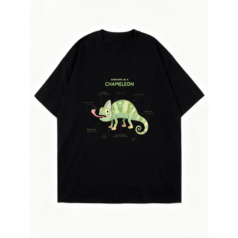 Oversized T-Shirt Black Anatomy Of A Chameleon Graphic Print For Casual Wear And Everyday Style