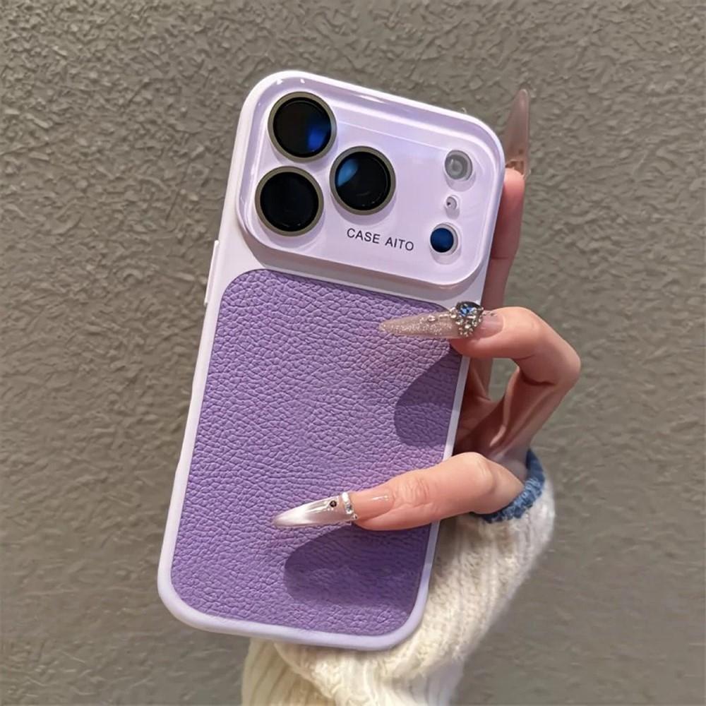 Large Window Lychee Textured Leather Case For For Iphone 17 16 15 14 Pro Max Camera Protection Shockproof Matte Hard Plastic Cover
