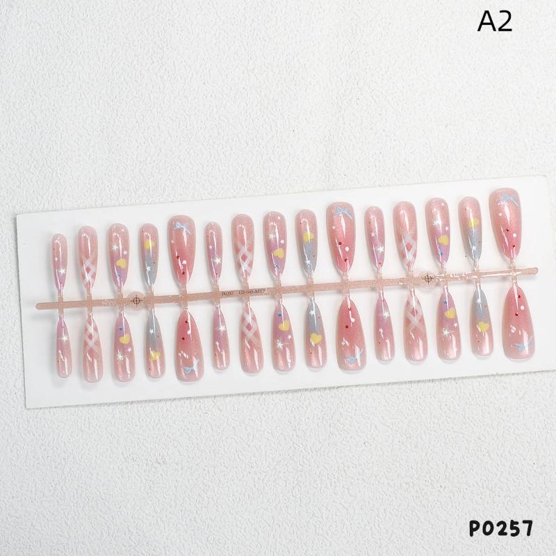 30Pcs DIY Nail Art Decoration Accessories Cat's Eye Macaroon Gradient Star False Nails Wearable Manicure