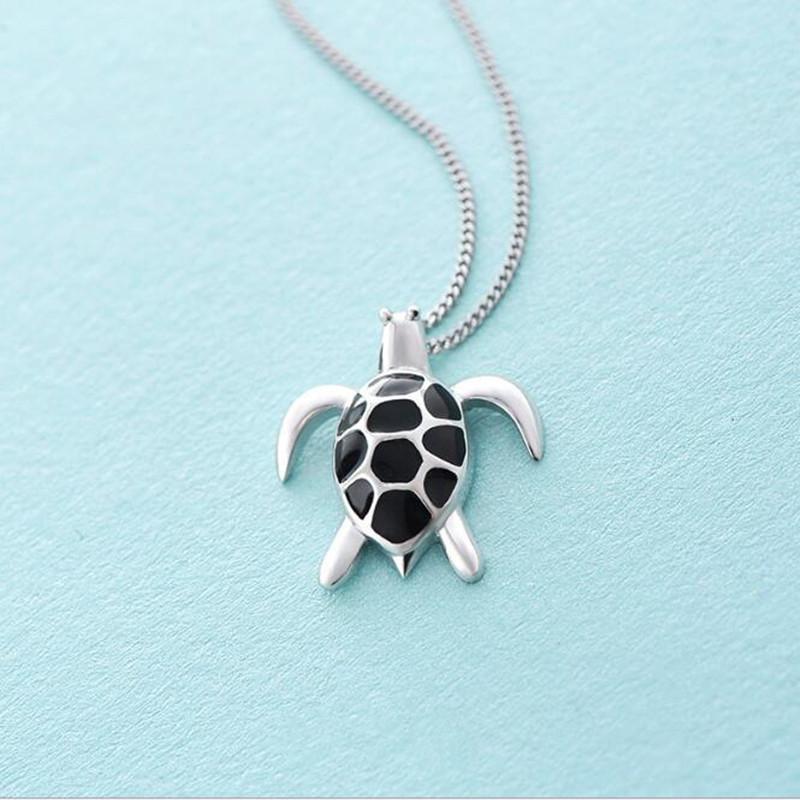 Buyee 925 Sterling Silver Big Pendant Chain Cute Turtle Sweet Necklace for Woman Unique Fashion Animal Fine Jewelry Chain