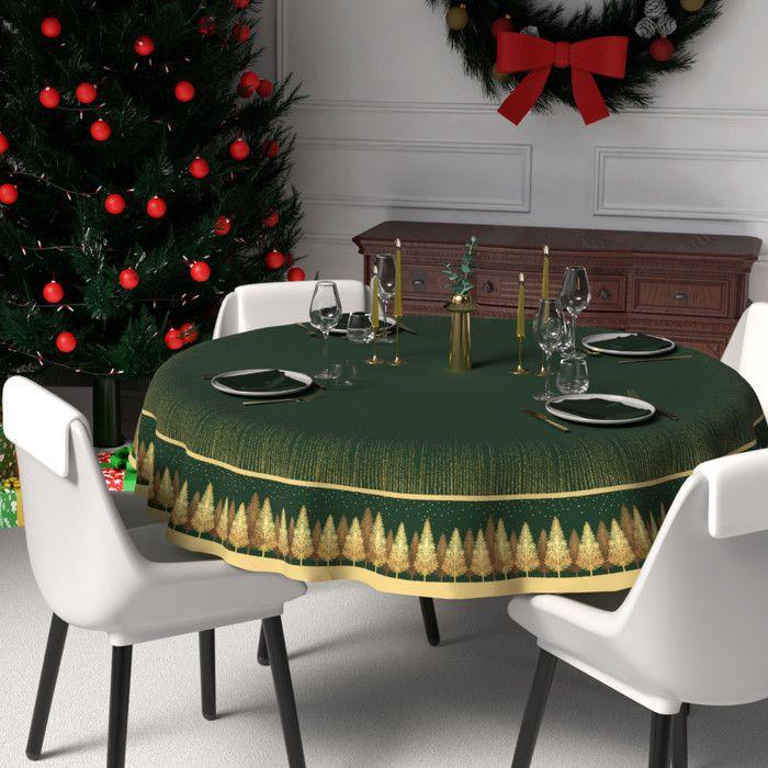 Nappe festive imprimée anti-tâches ronde diamètre 180 cm FORET, par Soleil d'Ocre