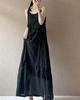 2025 Summer Linen Cotton Slip Dress - Solid Color, Loose Fit, Patchwork Design, Literary Style