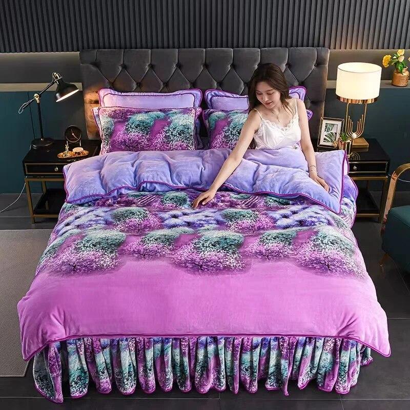 4pcs Bedding Set Fine Velvet Duvet Cover King Queen Size Thicken Quick Warm Coral Fleece Quilt Cover Bed Sheet Pillowcase
