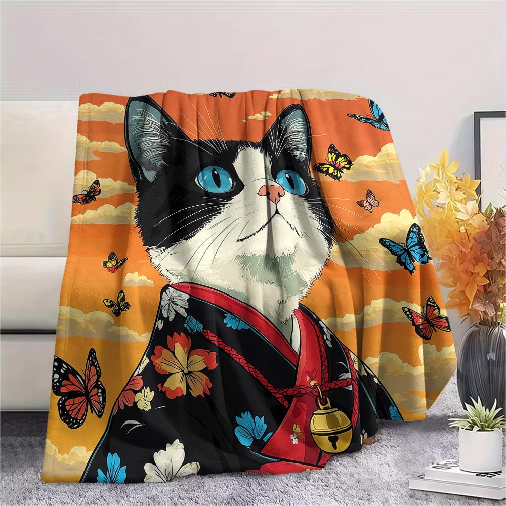 Cats Print Flannel Blanket, High Quality Comfortable for All Seasons, Home Decor, Warmth and Comfort